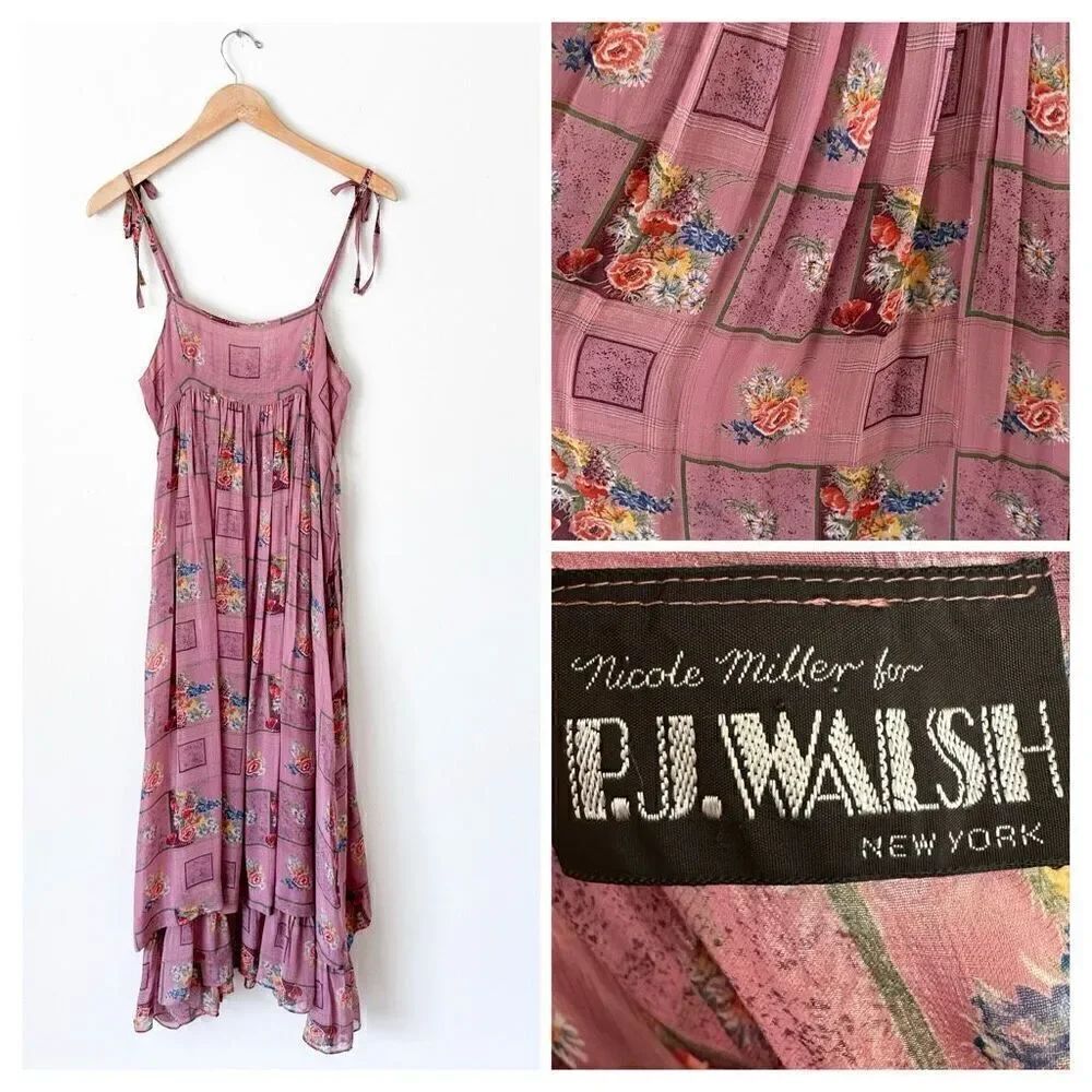 Nicole Miller for P.J Walsh New York Vintage Mauve Multi Color Floral Silk Midi - Picture 11 of 11